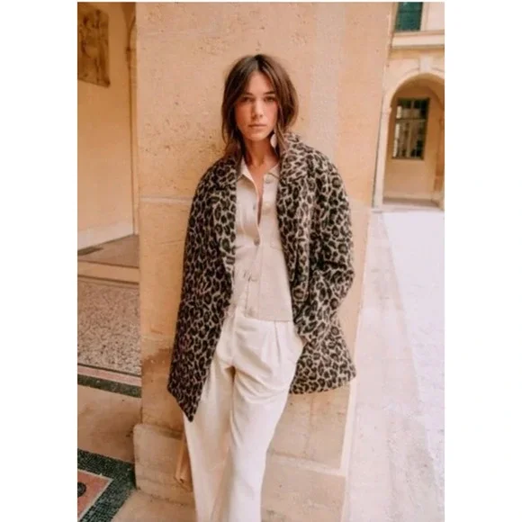 SEZANE Sz 44 12 Andrew Leopard Print Coat Jacket - Picture 2 of 10